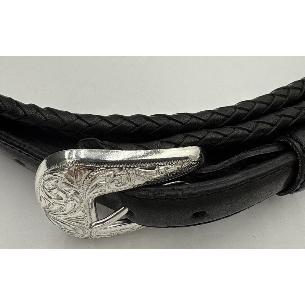 VTG‎ Nadim Western 90's Black Leather Belt Concho Braided Leather Sz 36